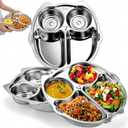 3 Pack Stainless Steel Divided Plates, 9 Inch 304 Dinner Platter, Diet Portion Control Tray, 4 Sections Owl Shape Meal Plate for Adult Children Picky Eaters, Camping Dish Lunch Snack