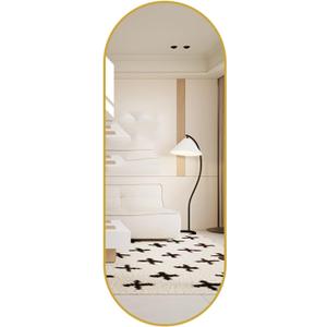 FLIPP Oval Special-Shaped Full-Body Mirror, Aluminum Frame Dressing Mirror, Household Wall-Mounted Cloakroom Fitting Mirror(Gold)