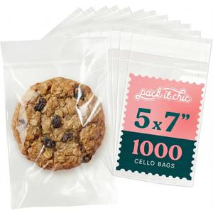 5" X 7" Self Sealing Cellophane Bags (1000 Pack) - Clear Cookie Bags With Seal for Baked Goods Packaging, Cookie Wrappers, Bakery Packaging, Bake Sale, Candy, Treats, Goodies, Gifts, Party Favors