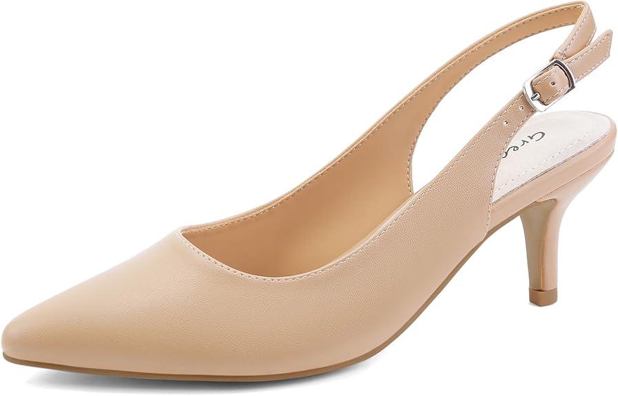 Rilista Women's Slingback Kitten Heels Closed Pointed Toe Wedding Party Dress Pumps Shoes, Size -6,5