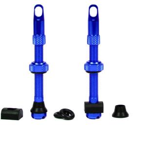 MBP Alloy Tubeless 50mm Bicycle Pro Design Presta Valve Stems Fits Most Rims with 2 Types of Grommets Included for Each stem. Alloy Cap has Built in Valve core Remover Tool. (Blue)