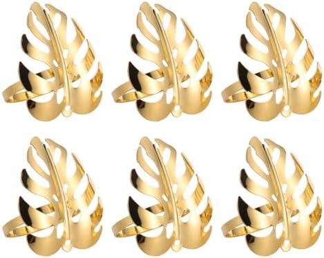 Tropical Golden Leaf Napkin Rings 12 Pcs, Turtle Leaf Napkin Holders Bulk Golden Elegant for Wedding Birthday Party Banquet Decoration
