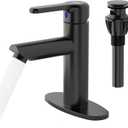 Bathroom Sink Faucet One Hole,Lavatory Tap for Basin,Matte Black Bathroom Sink Faucet with Metal Pop Up Drain Assembly Bathroom Faucet 1 Hole with 3 Hole Deck Plate