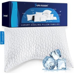 Side Sleeper Pillow for Adults, King Size Cooling Pillow for Neck and Shoulder Pain Relief, Adjustable Firm Soft Shredded Memory Foam Pillows for Side Back Stomach Sleepers, Bed Pillows for Sleeping (King (1 Count), Crescent White(cooling))