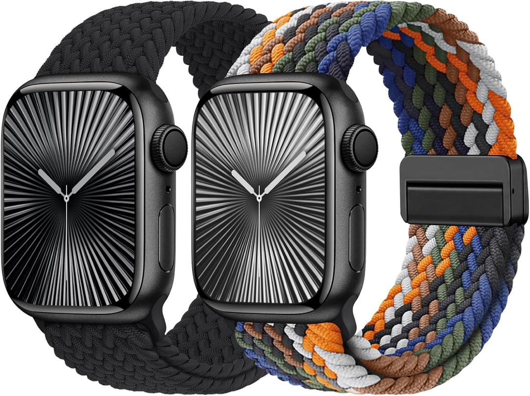 Braided Stretchy Bands with Magnetic Clasp Compatible for Apple Watch Band 38mm 40mm 41mm 42mm 44mm 45mm 46mm 49mm Women Men, Nylon Sport Solo Loop for iWatch Series 11 10 9 8 7 6 5 4 3 Ultra 3 2 1 SE (Camouflage/Black)