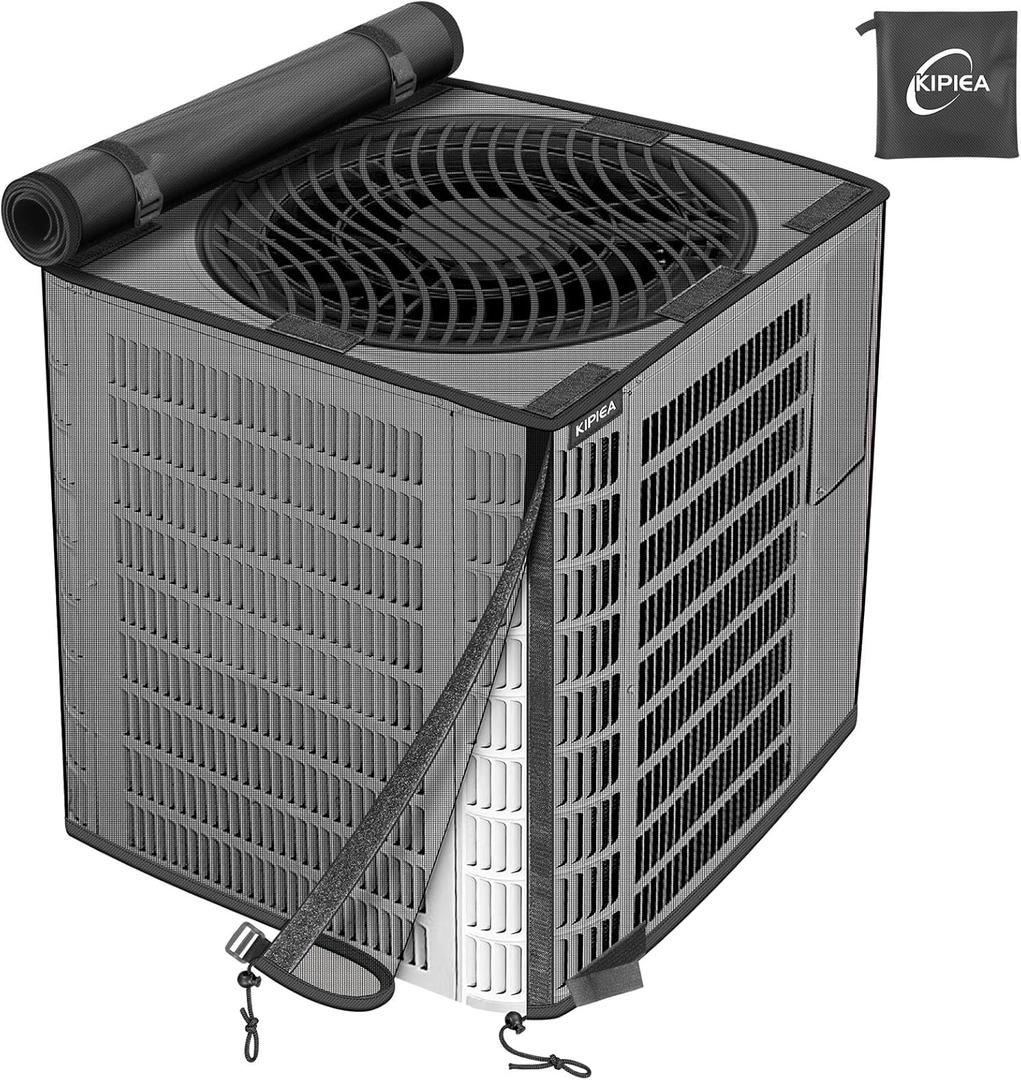 Kipiea 2 in 1 Upgraded Full Mesh Outdoor AC Unit Cover with Detachable 600D Waterproof Top, Air Conditioner Mesh Covers for Outside Units, for All Season (36" W x 36" D x 40" H)