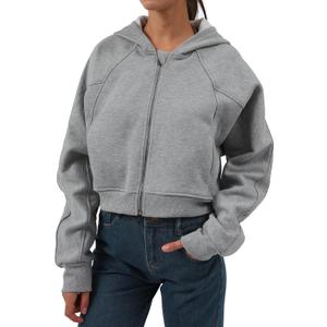 Amazhiyu Women' s Fleece Oversized Full-Zip Cropped Hoodie Winter Crop Top (Gray, L)