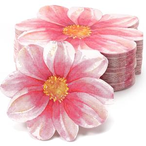 200 Pcs Flower Shaped Napkins, Disposable Floral Paper Napkins Pink 11.4 Inch 2 Ply Decorative Tableware for Wedding Bridal Baby Shower Spring Birthday Dinner Party