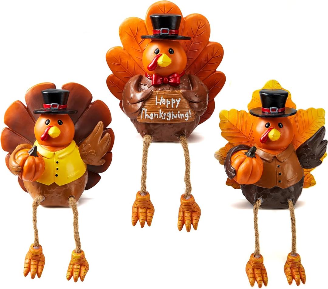 JOYIN 3 PCS Thanksgiving Turkey Tabletop Centerpiece Decor, Resin Turkey Figurines, Thanksgiving Decoration, Autumn Decor, Fall Harvest Home Decorations, Indoor Kitchen Decor, Party Supplies