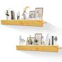 MITREL 32 Inch Picture Ledge Shelf with Lip,Floating Shelves for Wall, Set of 2 Solid Pine Wood Shelves with Invisible Brackets, Wall Storage for Living Room, Bedroom, Kitchen, Bathroom(Nature Wood)