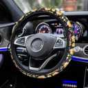 Yellow Wildflowers Car Wheel Cover, Black Steering Wheel Cover, Non-Slip Breathable Steering Wheel for Women, Spring Car Accessories Universal Fit 14.5-15.5 Inch