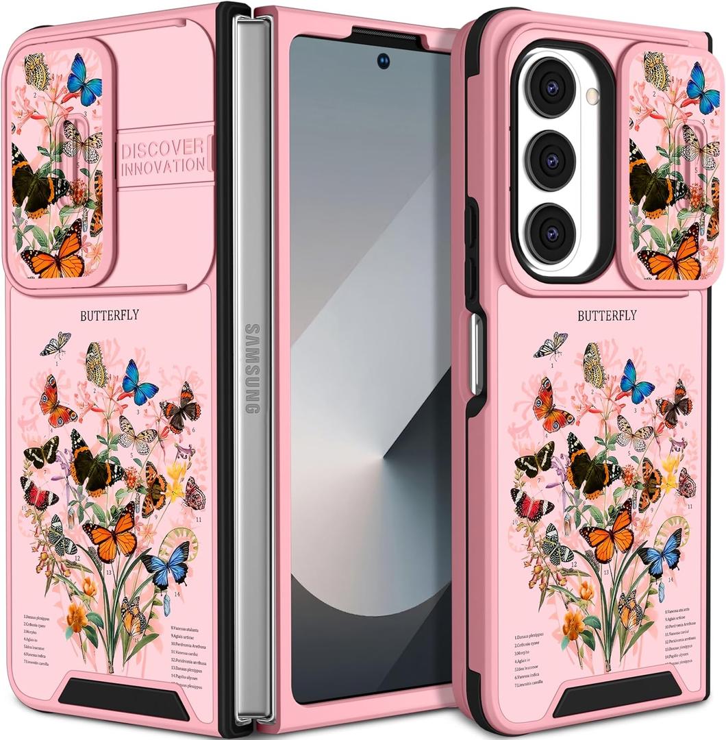 for Samsung Galaxy Z Fold 6 Case - Women Girls Cute Phone Cover Girly Pretty Aesthetic Floral Butterfly Unique Design with Camera Cover Funda for Samsung Fold 6 Case