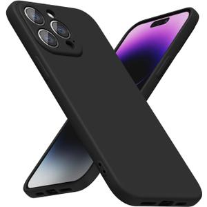 LoeoeL for iPhone 14 Pro Max Phone Case Silicone, Minimalist Ultra Thin Slim Soft Rubber Gel Solid Color Matte TPU Cute Case for Women Men, Girly Plain Aesthetic Design & Camera Cover, Black