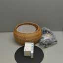 Arc Floor Lamps for Living Room Rattan Boho Floor Lamp with Remote Control,Dimmable LED Floor Lamp Wicker Lamp Shades Black Standing Lamp with 3 Color Temperature Tall Floor Lamps For Bedroom Corner (12Inch, Yellow)