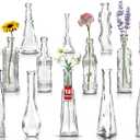 Small Vintage Glass Bottles with Corks, Mini Vases, Decorative Glass Bottle, Potion Bottles, Assorted Design - Set of 14 Assorted Design 5oz 6.5-7 inch Tall 1.8-2.inch Wide.