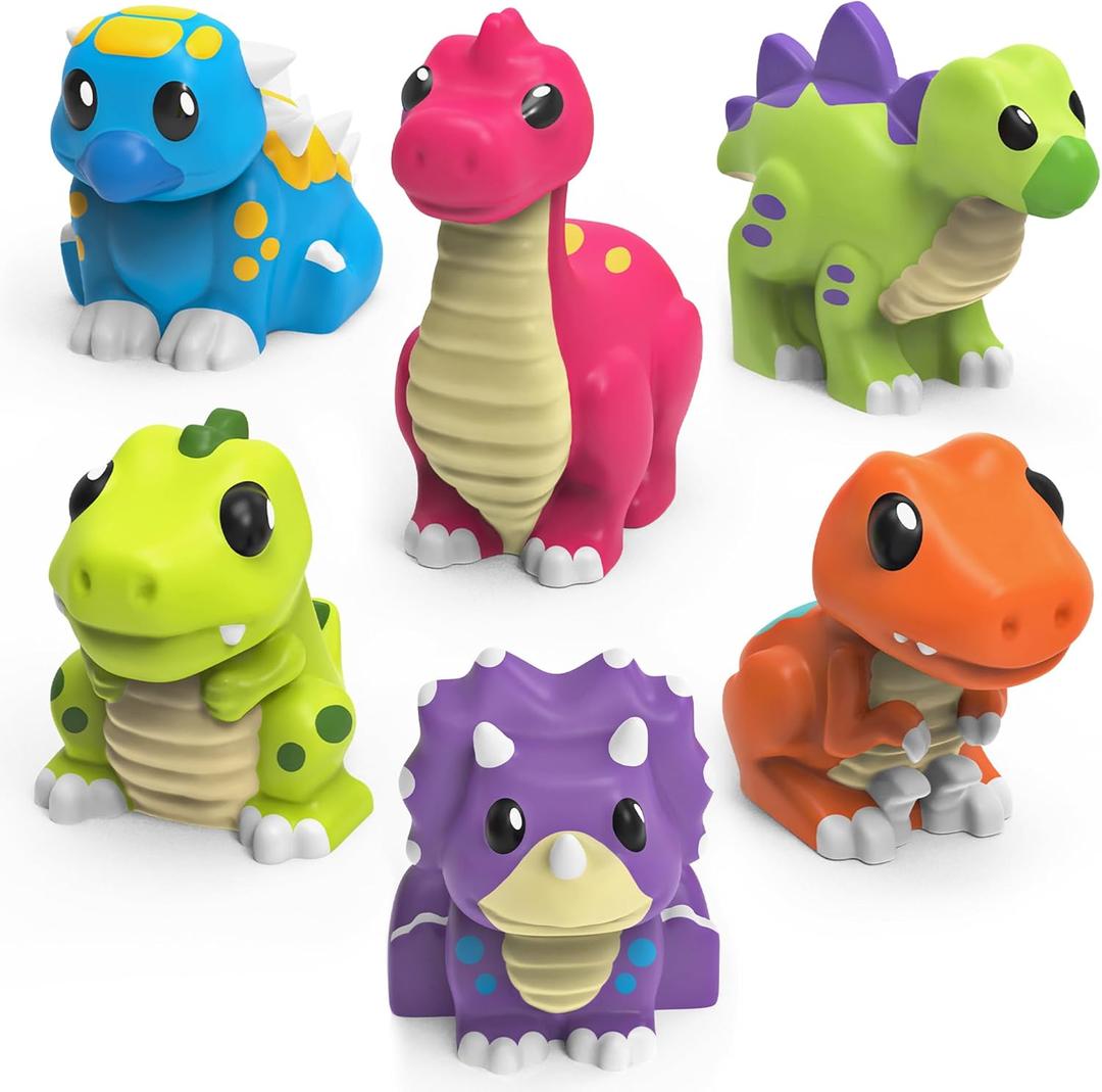 Tub Works Dinosaur Mold Free Bath Toys, 6 Pack | Sealed, No Hole Bath Toys Design Keeps Moisture Out | Soft, Squeezable & Float on Water | Easy-Grip Baby & Toddler Bath Toy Set | Great Baby Pool Toys