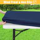 Spotjoy Rectangle Table Cloth, Waterproof Elastic Fitted Tablecloth for 5 Foot Folding Tables, Washable Polyester Tablecloths for Picnic, Camping, Outdoor (Navy Blue, 30"x60")