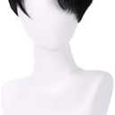 MAGQOO Black Wig for Boy Men Short Straight Black Wig Middle Part Cartoon Movie Halloween Cosplay Costume Animie Wig