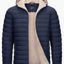 Cotrasen Mens Puffer Jacket Sherpa Lined Water Resistant Hooded Full Zip Mid-Weight Warm Insulated Winter Coat, L