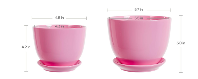 Pink Ceramic Flower Pots,Indoor Decorative Plant Pots Set of 2 - 4"+5" Inch Small Glazed Succulent Planters with Drainage Hole,Modern Garden Pots with Saucer