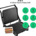 Chefman Panini Press Grill and Gourmet Sandwich Maker Non-Stick Coated Plates, Opens 180 Degrees to Fit Any Type or Size of Food, Stainless Steel Surface and Removable Drip Tray, 4 Slice, Black