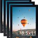8.5x11 Picture Frame Set of 4 for Certificate Poster and Photo, Horizontal and Vertical Formats for Wall Hanging or Tabletop, 8.5x11 Wall Photo Frame with Shatter Resistant Plexiglass, 4 Pack, Black