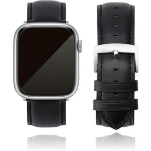 Leather Watch Bands Compatible with Apple Watch 49mm 46mm 45mm 44mm 42mm 41mm 40mm 38mm, Top Grain Leather Replacement Straps for iWatch Series 11 10 9 8 7 6 5 4 3 2 1 SE3/2/1 Ultra3/2/1 (Black Leather (Silver Hardware))