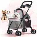 GTPLAYER Foldable Pet Stroller for Small Dogs and Cats, Holds Up to 33 lb, 4 Wheel, Full Mesh Ultra Breathable, Safety Tethers, Cup Holder & Poop Bags Included, Pink
