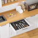 2 x Kitsure Silverware Organizer for Drawers - Expandable Cutlery and Utensil Drawer Organizer with Easy Maintenance, Premium PP Kitchen Organizers and Storage for Flatware, Black, 13.2" x 12.2" x 1.6" (Medium)