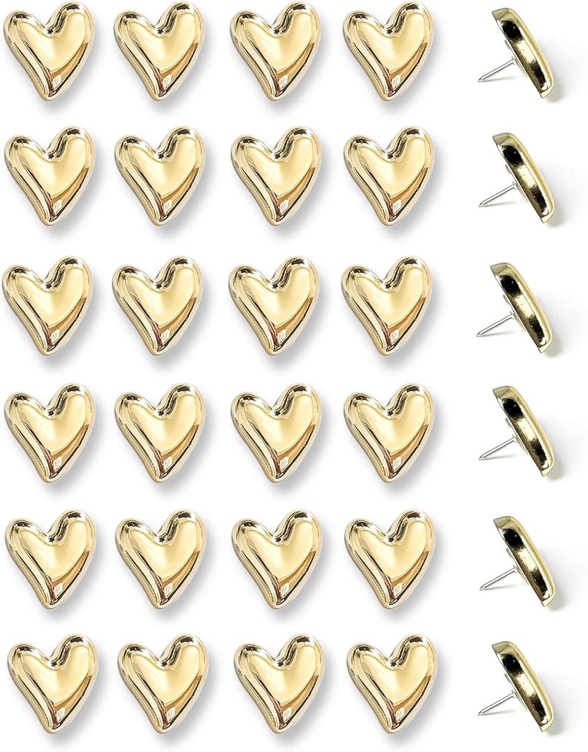 30 pcs - Heart Decorative Pins, Gold Cute Pins for Bulletin Board, Office or Home (Gold)