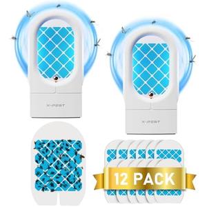 2 Packs Fruit Fly Traps for Indoors, Plug-in Fly Trap Indoor, Gnat Traps for House Indoor, Fly Insect Trap with UV Light, Fly Catcher for Fruit Flies, Gnats, Mosqutioes, Moths (2Device + 12Refills)
