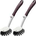 2 x Dish Brush, 2 Pack with Comfortable Handle, with Built-in Scraper, Scrub Brush with Medium Firm bristles for Cleaning Dishes, Sink, Pots (Brown)