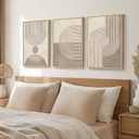 Framed Neutral Modern Minimalist Wall Art for Living Room, 3 Piece Boho Abstract Canvas Prints Artwork for Walls, Mid Century Boho Neutral Geometric Paintings for Bedroom Hallway Wall Decor, 16x24 In