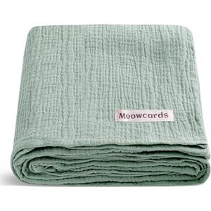 meowcards Muslin Swaddle Blankets for Baby, Unisex Baby Boys Girls Essentials, Large 47 x 47 inches, Boho Style Receiving Blankets Newborn Registry Must Haves, Perfect (Sage, Simple)