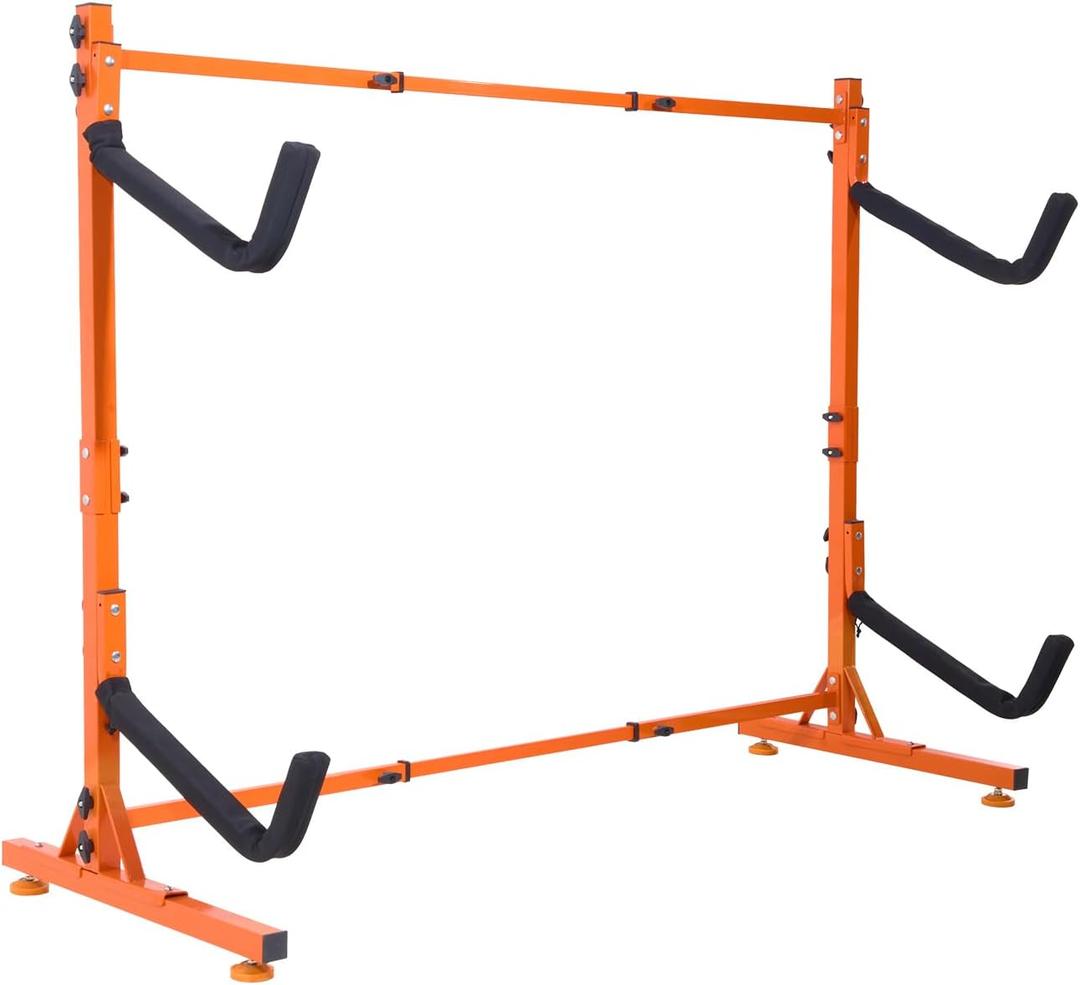 VEVOR Freestanding Kayak Storage Rack, Kayak Stand for 2 Kayak Canoe Paddleboard, Heavy-Duty Steel Kayak Hanger Holder with Padded Arms and Adjustable Width,for Indoor Outdoor Garage