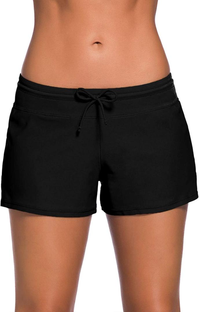 WILLBOND Women Swimsuit Shorts Tankini Swim Briefs Plus Size Bottom Boardshort Summer Swimwear Beach Trunks (Medium, Black)