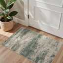 2x3 Rugs for Entryway Entrance Kitchen Bathroom, Machine Washable Modern Abstract Soft Area Rug, Indoor Floor Carpet with Non Slip Rubber Backing, Muted Green/Beige
