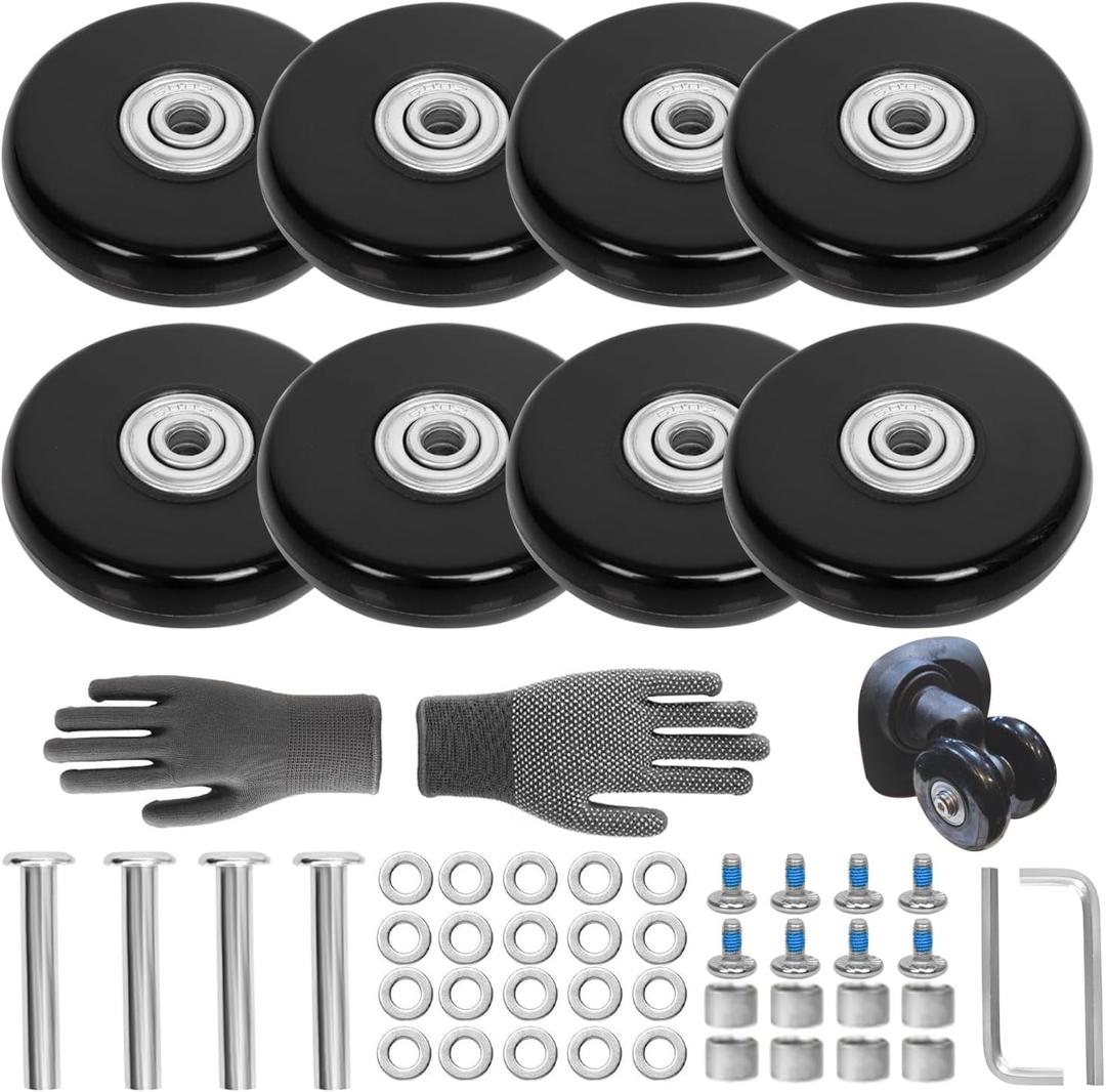 Luggage Suitcase Replacement Wheels 2.36" Diameter 8 Pcs 0.55" Thickness with Ball Bearings Wear-Resistant Mute Rubber Swivel Caster Repair Kits for Luggage Bags Trolley Case