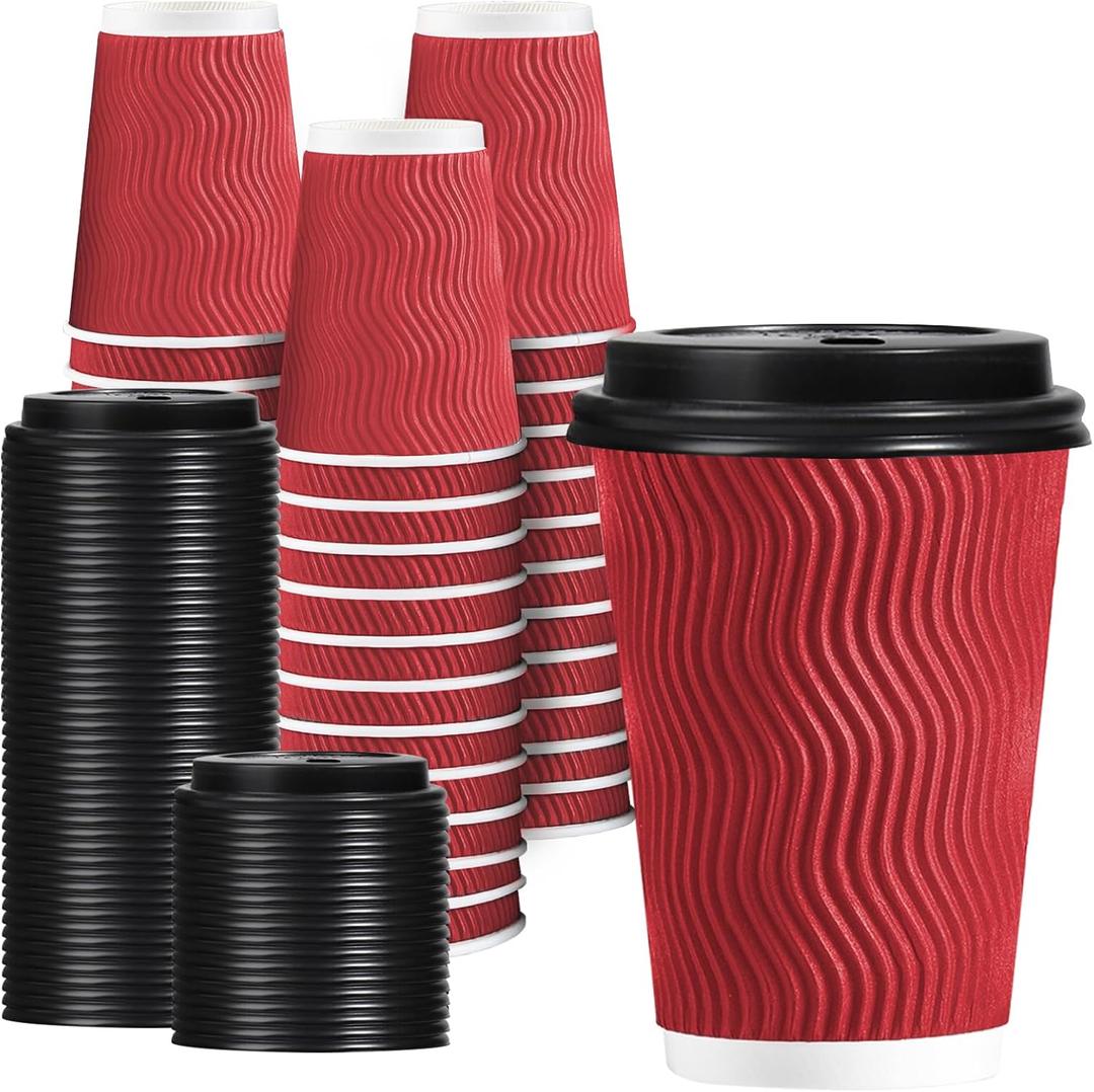 Lamosi Coffee Cups with Lids 12 oz 50 Pack, Disposable To Go Cups with Lid