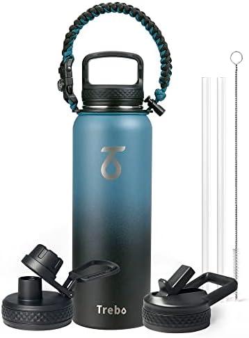 Trebo Water Bottle Insulated 40oz with Paracord Handle, Vacuum Double Wall Stainless Steel Water Jug, 48hr Cold Retention, Leakproof BPA-Free Flask With 1 Lid Fits in Car Cup Holder, Indigo/Black