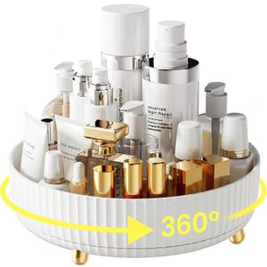 A-LuGei Elegant White 11" Perfume Organizer, 360 Rotating Vanity Organizer, Bathroom Organizers and Storage, Makeup Organizer for Skincare Cosmetic Lazy Susan Dresser Decor Minimalist Chic