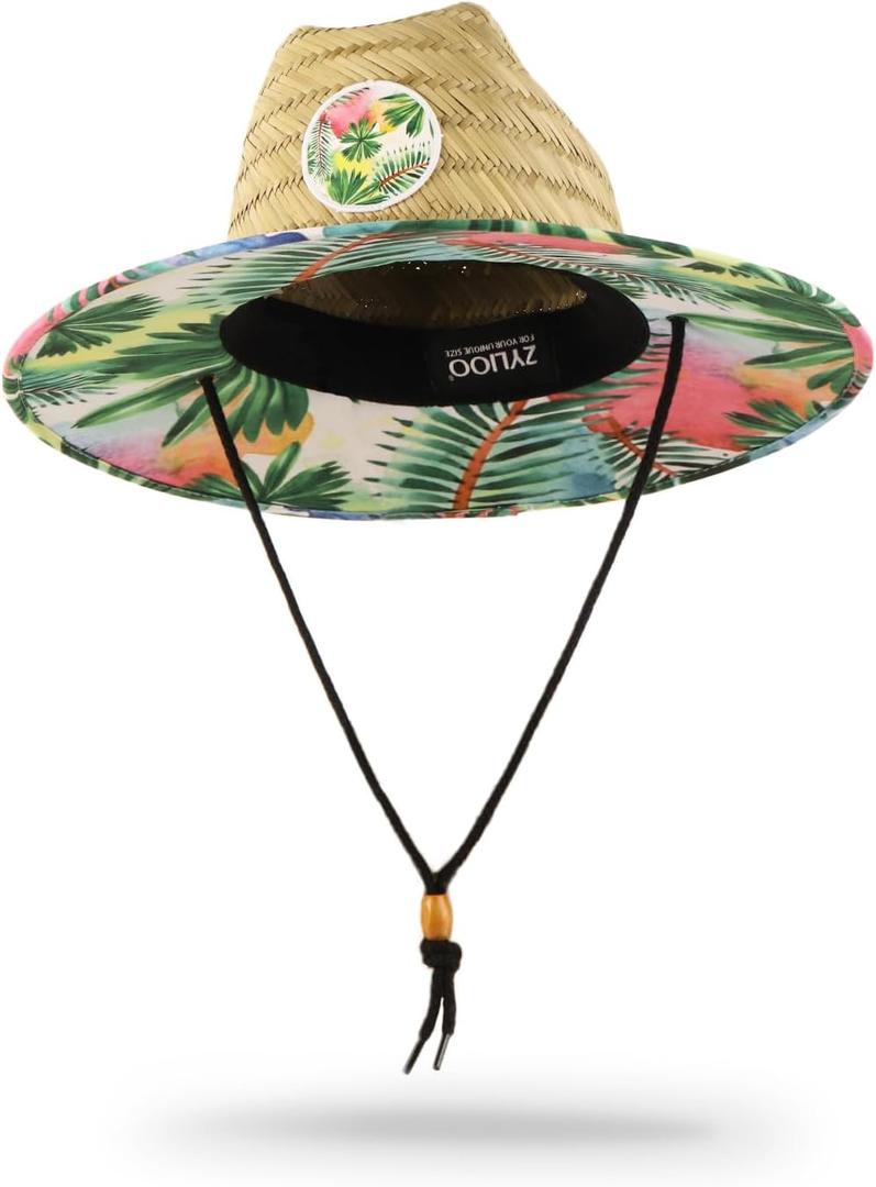Zylioo Oversize XXL Straw Hat for Men,XL Women Wide Brim Lifeguard Hat,Large Beach Sun Hat UPF 50+ for Sun Protection (Green Leaf)