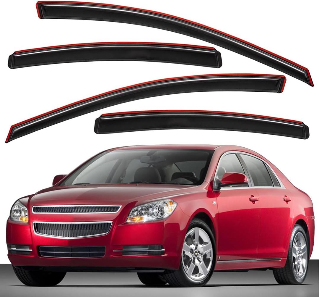 Lightronic Extra Durable Clip-on in-Channel Auto Vent Window Visors, Fits 2008-2012 Chevrolet Malibu, UV Protection Rain Guards, Original Wind Deflectors, Smoke, 4-Pcs