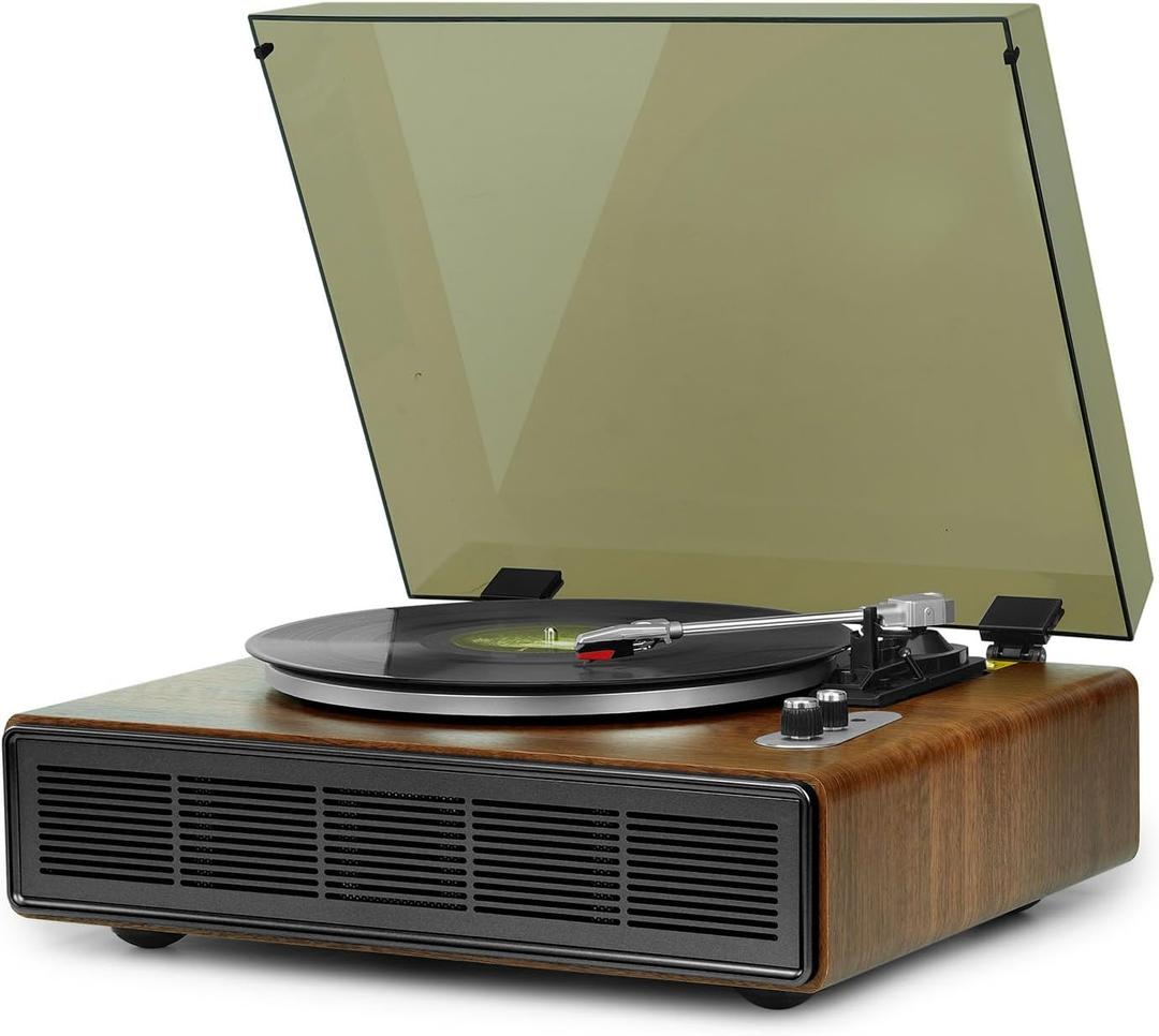 Vinyl Record Player with Bluetooth Input and Output, 3Speed Turntable with Builtin Speakers, RCA and AUX Connections, Retro Design for Home Audio