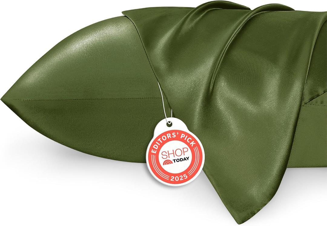 Bedsure King Size Satin Pillowcase Set of 2 - Moss Silky Pillow Cases for Hair and Skin with Envelope Closure, Similar to Silk Pillow Cases, Gifts for Women Men, 20x36 Inches, 2pcs