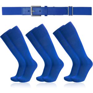 Baseball Socks and Belt Combo for Youth Adult - Softball Sock and Belt for Boys and Girls (3 Pairs of Socks & 1 Belt), Medium