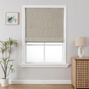 Joydeco Cordless Roman Shades, Linen Fabric Window Blinds, Thermal Insulated Blackout Blinds, Room Darkening Shades for Indoor Windows, Easy to Install, 39" W75" H, Linen