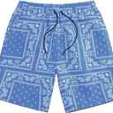 MECH-ENG Mens Paisley Shorts Workout Boxing Running Shorts Bandana Boho Lightweight Drawstring (Blue, XS)