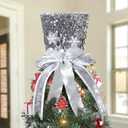 Christmas Tree Topper, Silver Shiny Sequins Top Hat Christmas Tree Top Decoration (Silver)