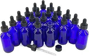 Glass Dropper Bottle 60ml - 20 Pcs Cobalt Blue Glass Dropper Bottles for Skincare, Perfume, DIY Crafts, and Travel